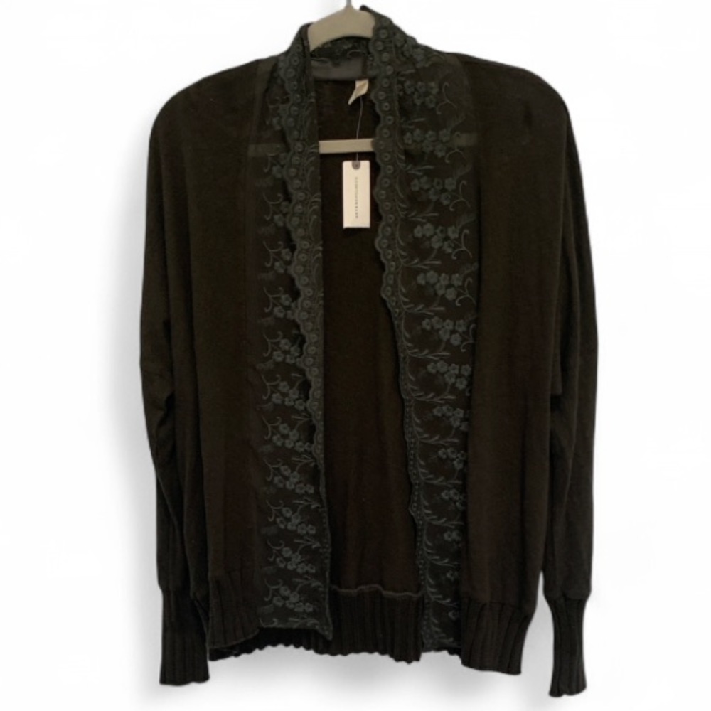 New with Tags Tiny Anthropologie Green Embroidered Open Front Cardigan